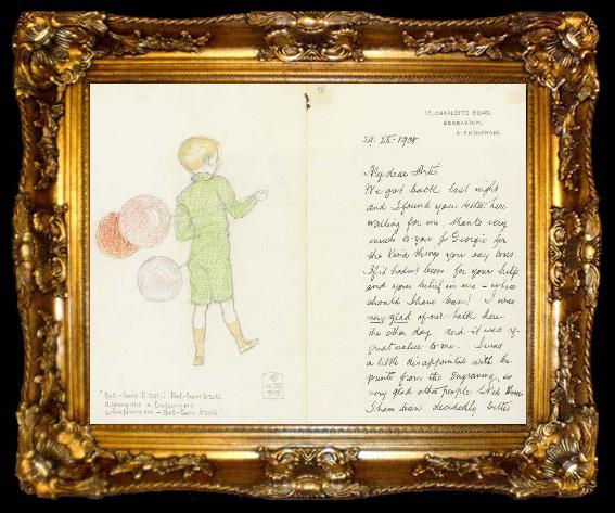 framed  Joseph E.Southall Balloons to sell Illustrated letter to Arthur Gaskin, ta009-2